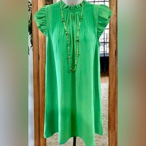 Double Ruffled Sleeve Pleated Dress size XL Green